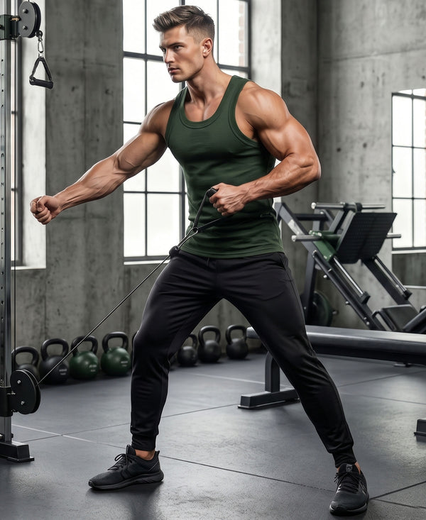 T.T. Men|Desire Premium Gym Vest|Pure Cotton|Rib Fabric|Moisture-Wicking, Breathable & Stretchable Sleeveless Undershirt| Ideal For Gym, Sports & Daily Wear|Pack Of 1|GreeN