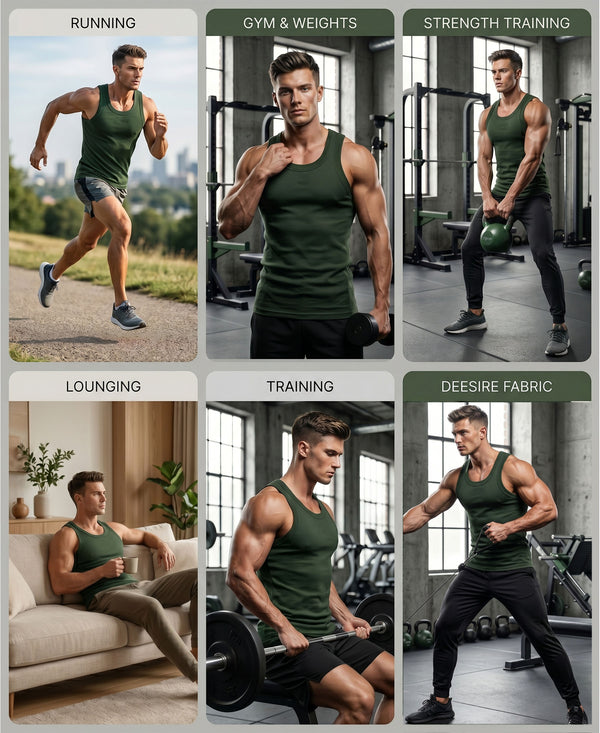 T.T. Men|Desire Premium Gym Vest|Pure Cotton|Rib Fabric|Moisture-Wicking, Breathable & Stretchable Sleeveless Undershirt| Ideal For Gym, Sports & Daily Wear|Pack Of 2|Navy,Green