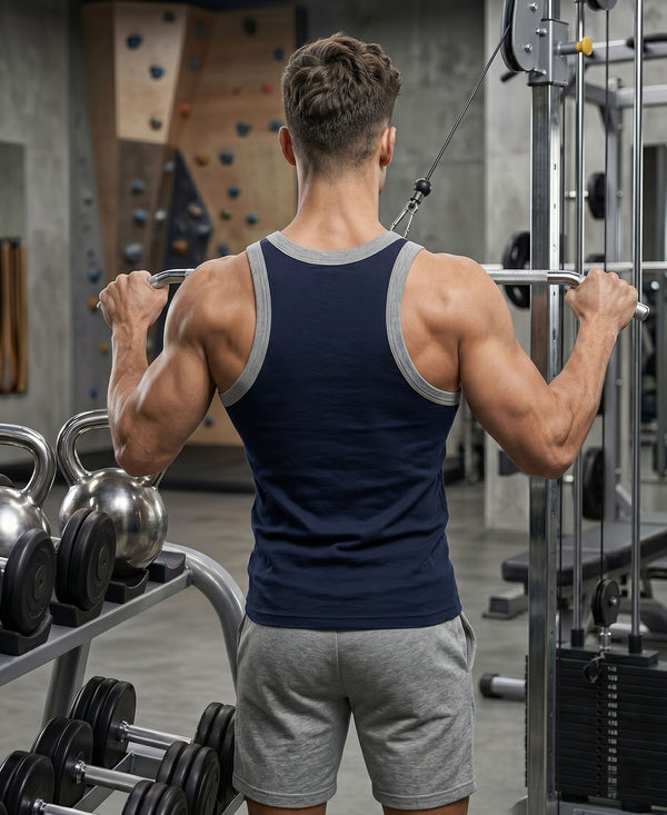 T.T. Men|Titanic Premium Gym Vest|Pure Cotton|Rib Fabric|Moisture-Wicking, Breathable & Stretchable Sleeveless Undershirt| Ideal For Gym, Sports & Daily Wear|Pack Of 2|Red,Navy