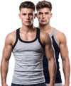 T.T. Men|Titanic Premium Gym Vest|Pure Cotton|Rib Fabric|Moisture-Wicking, Breathable & Stretchable Sleeveless Undershirt| Ideal For Gym, Sports & Daily Wear|Pack Of 2|Grey Melange,Navy