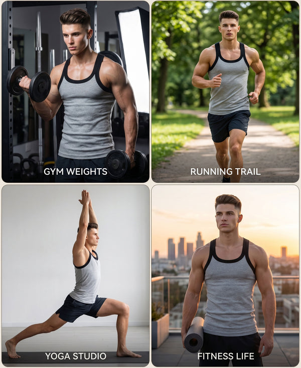 T.T. Men|Titanic Premium Gym Vest|Pure Cotton|Rib Fabric|Moisture-Wicking, Breathable & Stretchable Sleeveless Undershirt| Ideal For Gym, Sports & Daily Wear|Pack Of 2|Grey Melange,Black