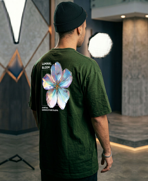 T.T. Men|Oversized Printed T-Shirt|Round Neck|Soft Breathable Cotton Fabric | Street , Casual & Outdoor Wear Tees|Big Print|Green
