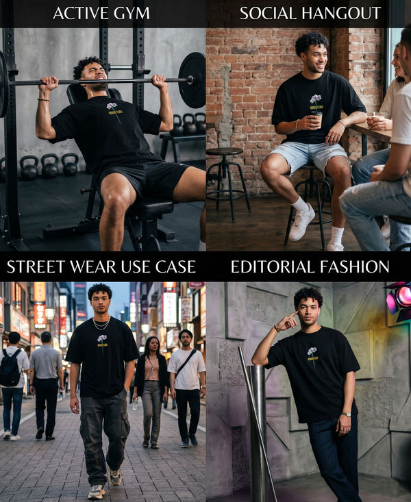 T.T. Men|Oversized Printed T-Shirt|Round Neck|Soft Breathable Cotton Fabric | Street , Casual & Outdoor Wear Tees|Big Print|Black