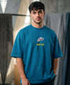 T.T. Men|Oversized Printed T-Shirt|Round Neck|Soft Breathable Cotton Fabric | Street , Casual & Outdoor Wear Tees|Big Print|Teal Blue