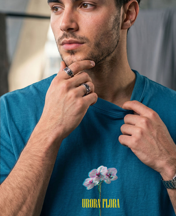T.T. Men|Oversized Printed T-Shirt|Round Neck|Soft Breathable Cotton Fabric | Street , Casual & Outdoor Wear Tees|Big Print|Teal Blue