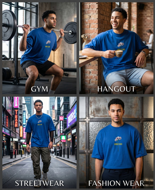 T.T. Men|Oversized Printed T-Shirt|Round Neck|Soft Breathable Cotton Fabric | Street , Casual & Outdoor Wear Tees|Big Print|Royal Blue