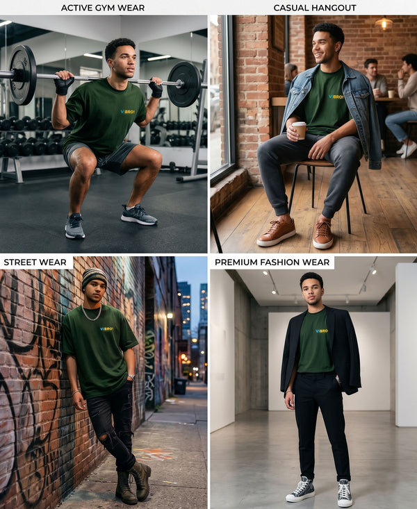 T.T. Men|Oversized Printed T-Shirt|Round Neck|Soft Breathable Cotton Fabric | Street , Casual & Outdoor Wear Tees|Big Print|Green