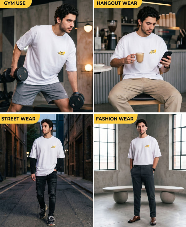 T.T. Men|Oversized Printed T-Shirt|Round Neck|Soft Breathable Cotton Fabric | Street , Casual & Outdoor Wear Tees|Big Print|White