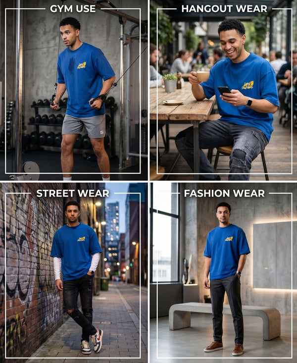 T.T. Men|Oversized Printed T-Shirt|Round Neck|Soft Breathable Cotton Fabric | Street , Casual & Outdoor Wear Tees|Big Print|Royal Blue