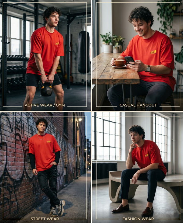 T.T. Men|Oversized Printed T-Shirt|Round Neck|Soft Breathable Cotton Fabric | Street , Casual & Outdoor Wear Tees|Big Print|Red