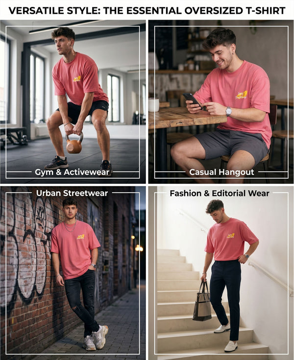 T.T. Men|Oversized Printed T-Shirt|Round Neck|Soft Breathable Cotton Fabric | Street , Casual & Outdoor Wear Tees|Big Print|Pink