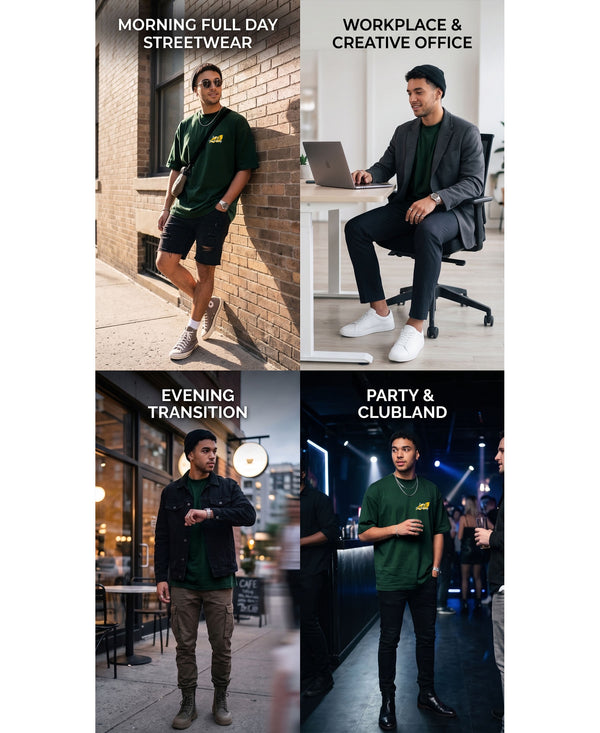 T.T. Men|Oversized Printed T-Shirt|Round Neck|Soft Breathable Cotton Fabric | Street , Casual & Outdoor Wear Tees|Big Print|Green