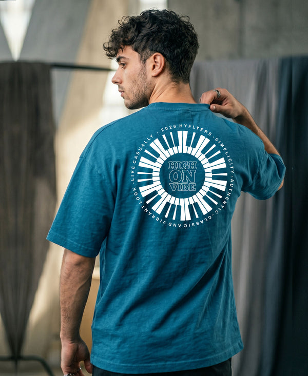 T.T. Men|Oversized Printed T-Shirt|Round Neck|Soft Breathable Cotton Fabric | Street , Casual & Outdoor Wear Tees|Big Print|Teal Blue