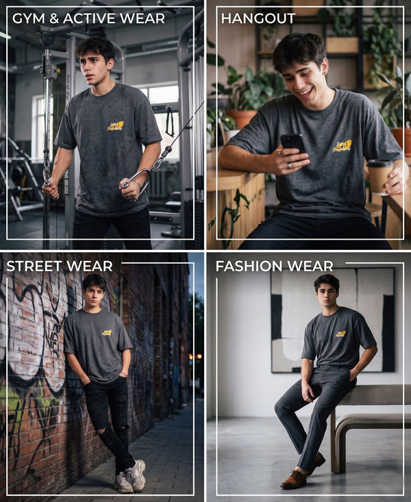 T.T. Men|Oversized Printed T-Shirt|Round Neck|Soft Breathable Cotton Fabric | Street , Casual & Outdoor Wear Tees|Big Print|Anthra Melange
