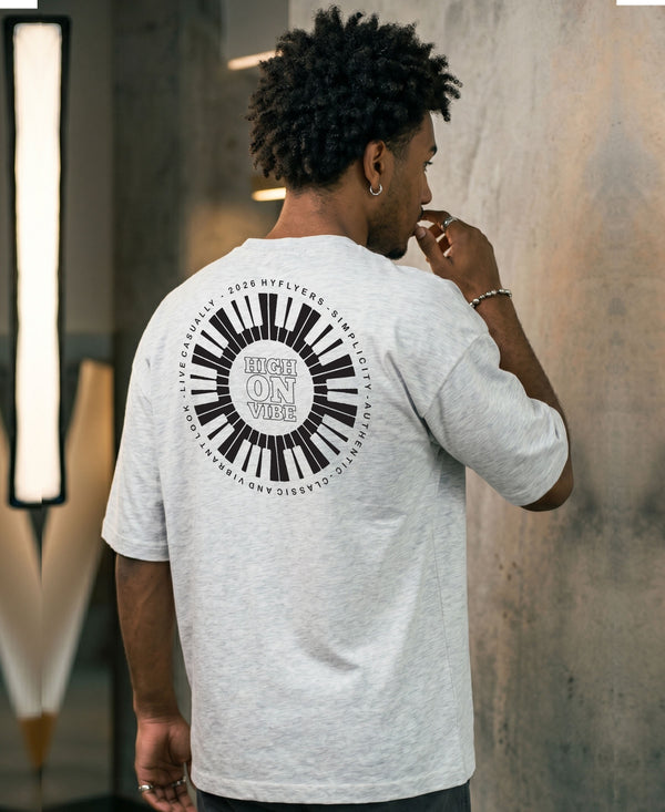 T.T. Men|Oversized Printed T-Shirt|Round Neck|Soft Breathable Cotton Fabric | Street , Casual & Outdoor Wear Tees|Big Print|Grey Melange