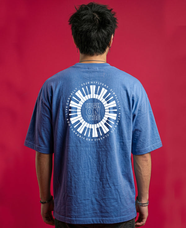 T.T. Men|Oversized Printed T-Shirt|Round Neck|Soft Breathable Cotton Fabric | Street , Casual & Outdoor Wear Tees|Big Print|Sky Blue
