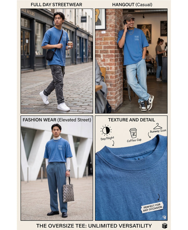 T.T. Men|Oversized Printed T-Shirt|Round Neck|Soft Breathable Cotton Fabric | Street , Casual & Outdoor Wear Tees|Big Print|Sky Blue