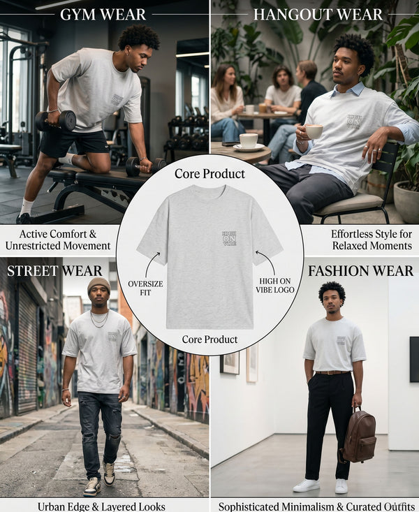 T.T. Men|Oversized Printed T-Shirt|Round Neck|Soft Breathable Cotton Fabric | Street , Casual & Outdoor Wear Tees|Big Print|Grey Melange
