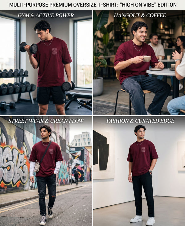 T.T. Men|Oversized Printed T-Shirt|Round Neck|Soft Breathable Cotton Fabric | Street , Casual & Outdoor Wear Tees|Big Print|Maroon
