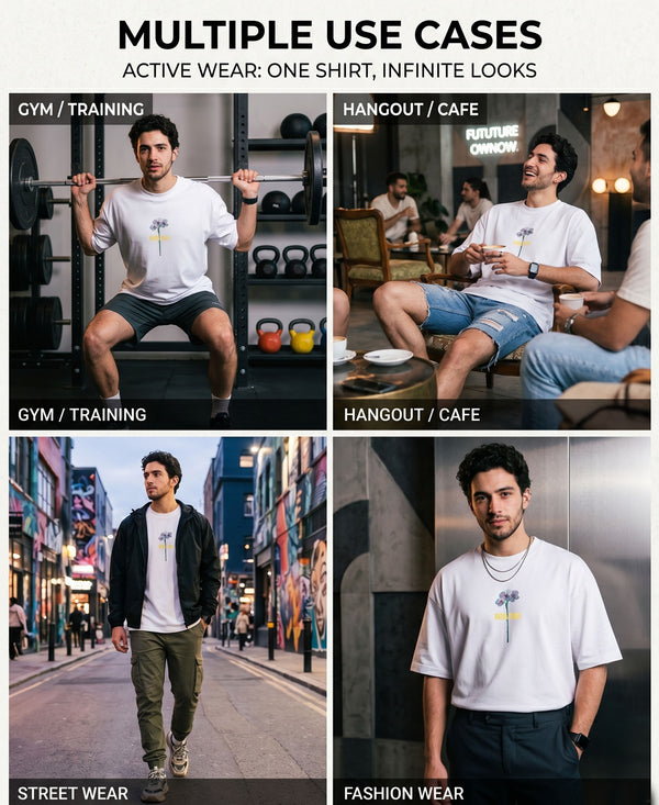 T.T. Men|Oversized Printed T-Shirt|Round Neck|Soft Breathable Cotton Fabric | Street , Casual & Outdoor Wear Tees|Big Print|White