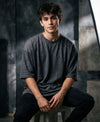 T.T. Men Oversized Fit Cotton Round Neck Tees Anthra Melange