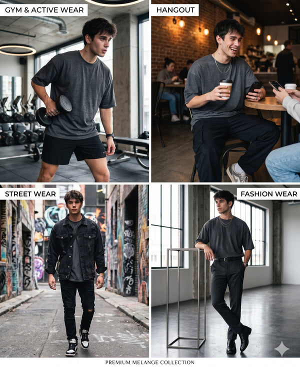 T.T. Men Oversized Fit Cotton Round Neck Tees Anthra Melange