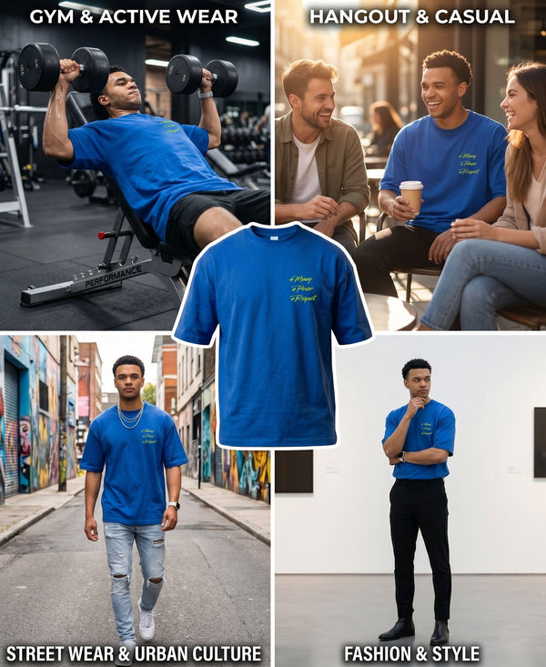 T.T. Men|Oversized Printed T-Shirt|Round Neck|Soft Breathable Cotton Fabric | Street , Casual & Outdoor Wear Tees|Big Print|Royal Blue