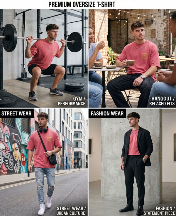 T.T. Men|Oversized Printed T-Shirt|Round Neck|Soft Breathable Cotton Fabric | Street , Casual & Outdoor Wear Tees|Big Print|Pink