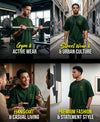 T.T. Men|Oversized Printed T-Shirt|Round Neck|Soft Breathable Cotton Fabric | Street , Casual & Outdoor Wear Tees|Big Print|Green
