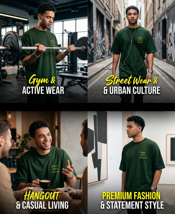 T.T. Men|Oversized Printed T-Shirt|Round Neck|Soft Breathable Cotton Fabric | Street , Casual & Outdoor Wear Tees|Big Print|Green