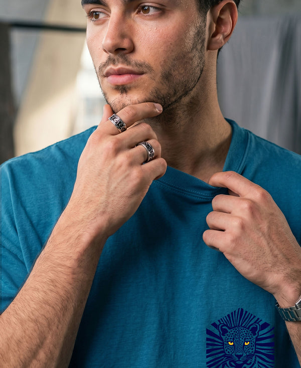 T.T. Men|Oversized Printed T-Shirt|Round Neck|Soft Breathable Cotton Fabric | Street , Casual & Outdoor Wear Tees|Big Print|Teal Blue