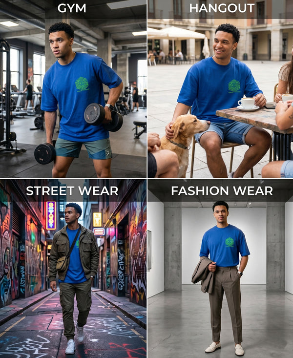 T.T. Men|Oversized Printed T-Shirt|Round Neck|Soft Breathable Cotton Fabric | Street , Casual & Outdoor Wear Tees|Big Print|Royal Blue