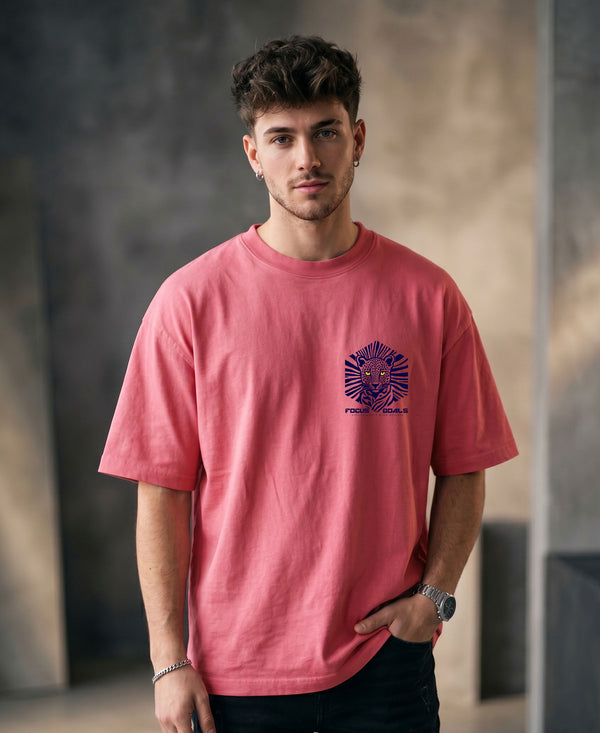 T.T. Men|Oversized Printed T-Shirt|Round Neck|Soft Breathable Cotton Fabric | Street , Casual & Outdoor Wear Tees|Big Print|Pink