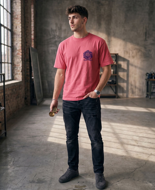 T.T. Men|Oversized Printed T-Shirt|Round Neck|Soft Breathable Cotton Fabric | Street , Casual & Outdoor Wear Tees|Big Print|Pink