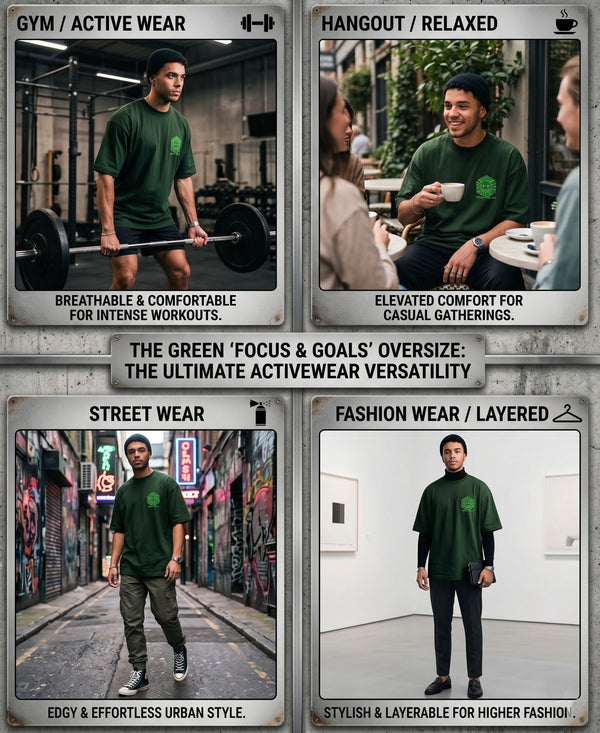 T.T. Men|Oversized Printed T-Shirt|Round Neck|Soft Breathable Cotton Fabric | Street , Casual & Outdoor Wear Tees|Big Print|Green