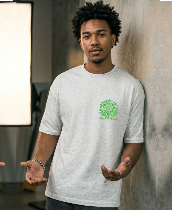 T.T. Men|Oversized Printed T-Shirt|Round Neck|Soft Breathable Cotton Fabric | Street , Casual & Outdoor Wear Tees|Big Print|Grey Melange