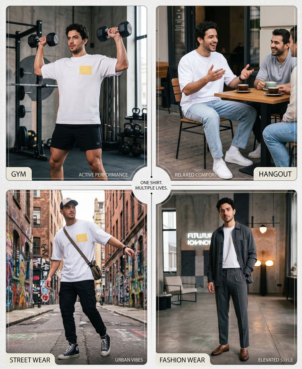 T.T. Men|Oversized Printed T-Shirt|Round Neck|Soft Breathable Cotton Fabric | Street , Casual & Outdoor Wear Tees|Big Print|White