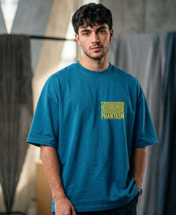 T.T. Men|Oversized Printed T-Shirt|Round Neck|Soft Breathable Cotton Fabric | Street , Casual & Outdoor Wear Tees|Big Print|Teal Blue