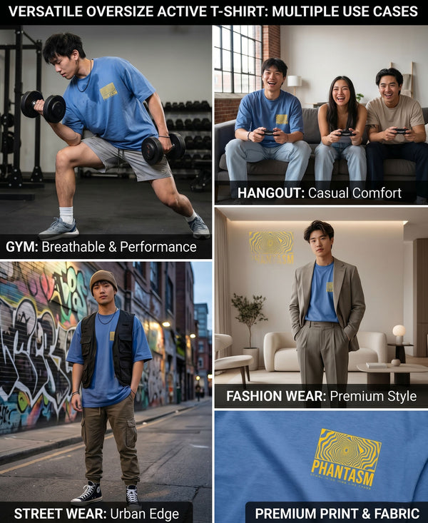 T.T. Men|Oversized Printed T-Shirt|Round Neck|Soft Breathable Cotton Fabric | Street , Casual & Outdoor Wear Tees|Big Print|Sky Blue