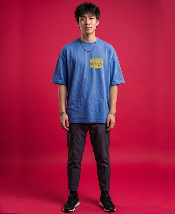 T.T. Men|Oversized Printed T-Shirt|Round Neck|Soft Breathable Cotton Fabric | Street , Casual & Outdoor Wear Tees|Big Print|Sky Blue