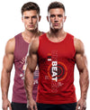 T.T. Men Cool Cotton Printed Regular Fit Round Neck Muscle Tees|Pack Of 2|Onion,Red