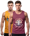 T.T. Men Cool Cotton Printed Regular Fit Round Neck Muscle Tees|Pack Of 2|Mustard,Onion