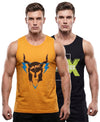T.T. Men Cool Cotton Printed Regular Fit Round Neck Muscle Tees|Pack Of 2|Mustard,Black