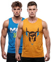 T.T. Men Cool Cotton Printed Regular Fit Round Neck Muscle Tees|Pack Of 2|Blue,Mustard
