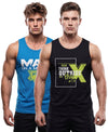 T.T. Men Cool Cotton Printed Regular Fit Round Neck Muscle Tees|Pack Of 2|Blue,Black