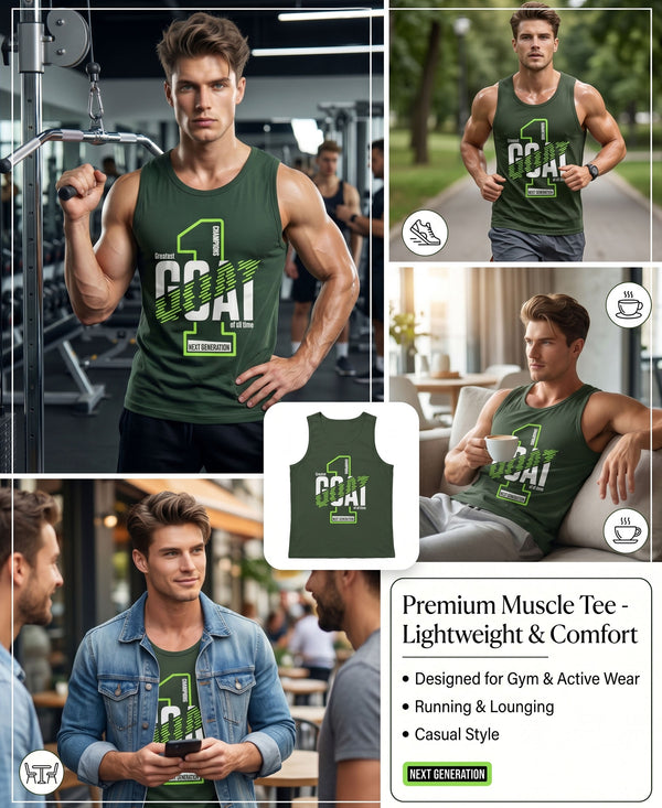 T.T. Men Cool Cotton Printed Regular Fit Round Neck Muscle Tees Forest Green