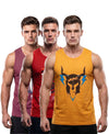 T.T. Men Cool Cotton Printed Regular Fit Round Neck Muscle Tees|Pack Of 3|Mustard,Red,Onion