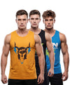 T.T. Men Cool Cotton Printed Regular Fit Round Neck Muscle Tees|Pack Of 3|Mustard,Black,Blue