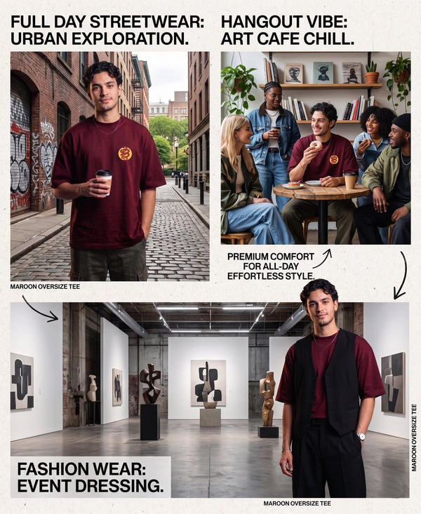 T.T. Men|Oversized Printed T-Shirt|Round Neck|Soft Breathable Cotton Fabric | Street , Casual & Outdoor Wear Tees|Snake Print|Maroon