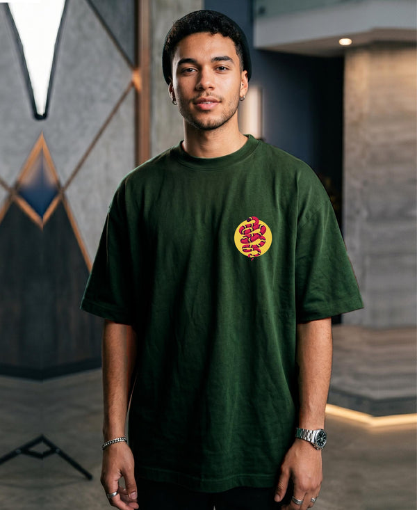 T.T. Men|Oversized Printed T-Shirt|Round Neck|Soft Breathable Cotton Fabric | Street , Casual & Outdoor Wear Tees|Snake Print|Green